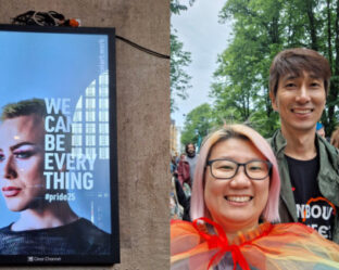[좌] “We can be everything” 프라이드 광고 (헬싱키 기차역) [우] 행진 막바지에 신난 햄과 체력이 바닥나는 중인 날맹