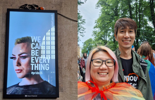 [좌] “We can be everything” 프라이드 광고 (헬싱키 기차역) [우] 행진 막바지에 신난 햄과 체력이 바닥나는 중인 날맹